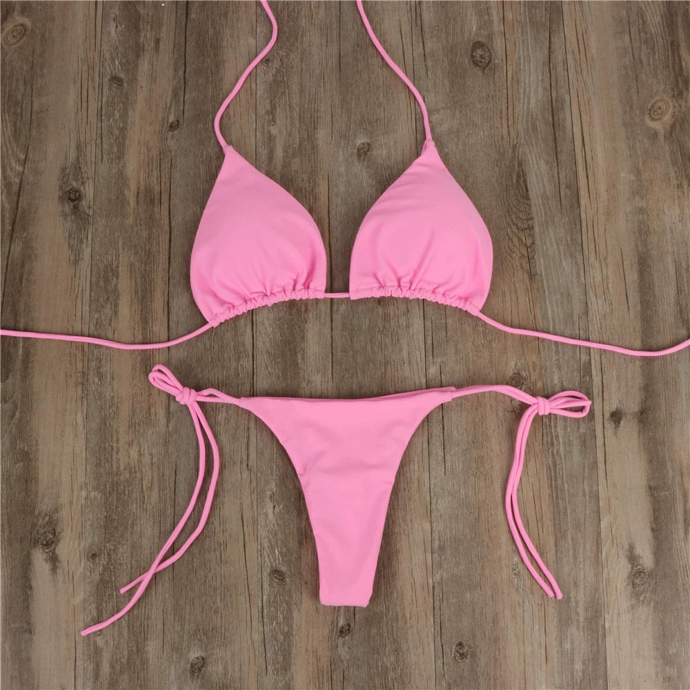 Hailian Outdoor Single Women's Bikini Swimsuit Sexy Hot Spring Beach Vacation Pure Color Special Separates Flab Hiding with Chest Pad