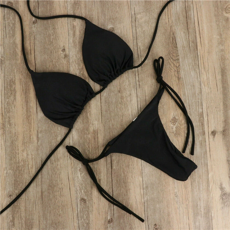 Fashion Halter Lace-up Adjustable Bikini Sexy Swimsuit Women's Separates with Strap Intimates Three-Point Suit