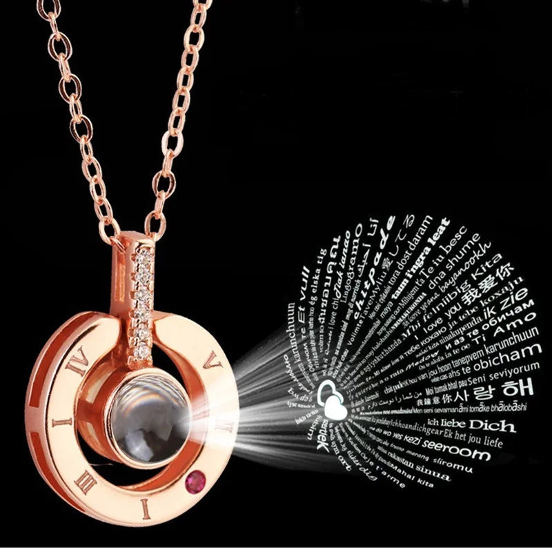 Projection Necklace 100 Languages I Love You Heart Round Pendant  for Women Girl Friend Couple Romantic Fashion Jewelry Gifts