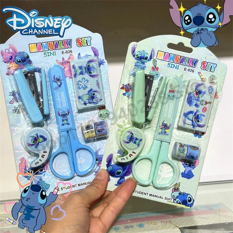 Cute Disney Lilo & Stitch Cartoon Scissors Stapler Mini Adhesive Tape Set Kids Kawaii Cartoon Characters School Supplies Anime