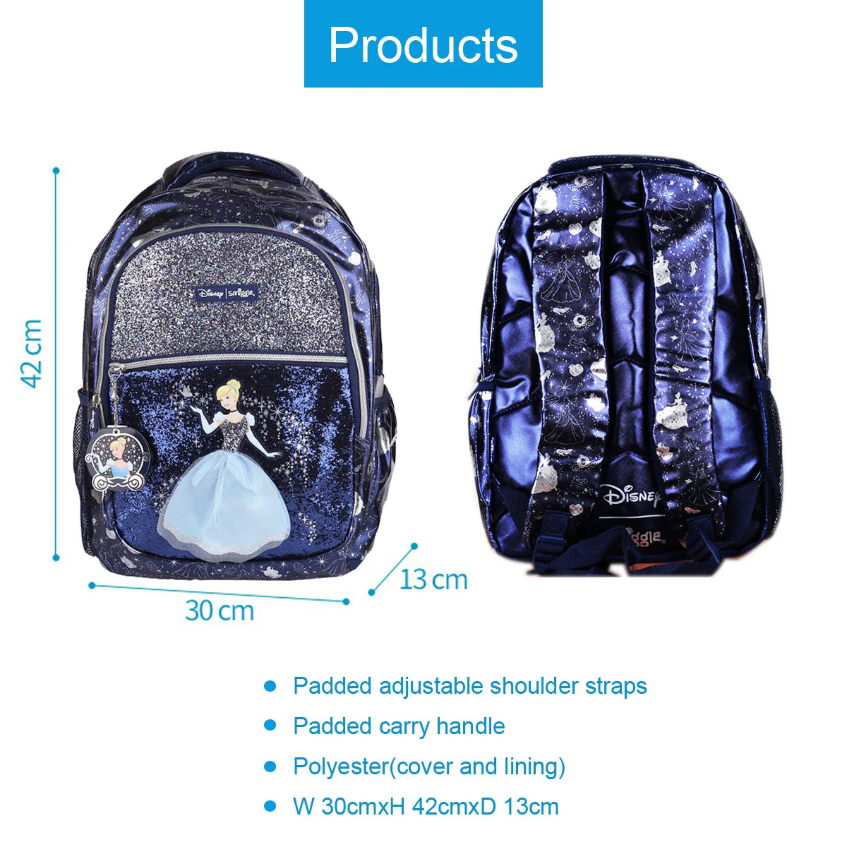 MINISO Smiggle Princess Backpack For Girls Children's Schoolbag Large-capacity Student Backpacks with Lunch Box Pen Box Mochila