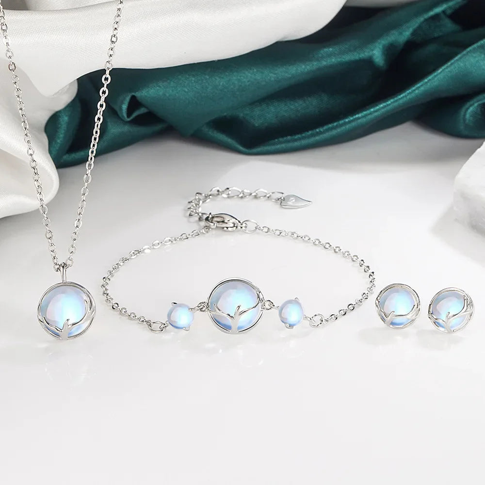 925 Sterling Silver Jewelry Sets Round Antler Crystal Earrings Bracelets Necklace Elegant Christmas for Women