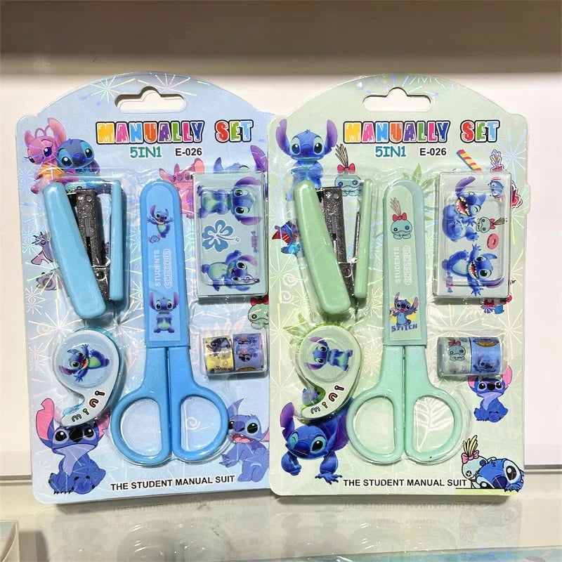 Cute Disney Lilo & Stitch Cartoon Scissors Stapler Mini Adhesive Tape Set Kids Kawaii Cartoon Characters School Supplies Anime