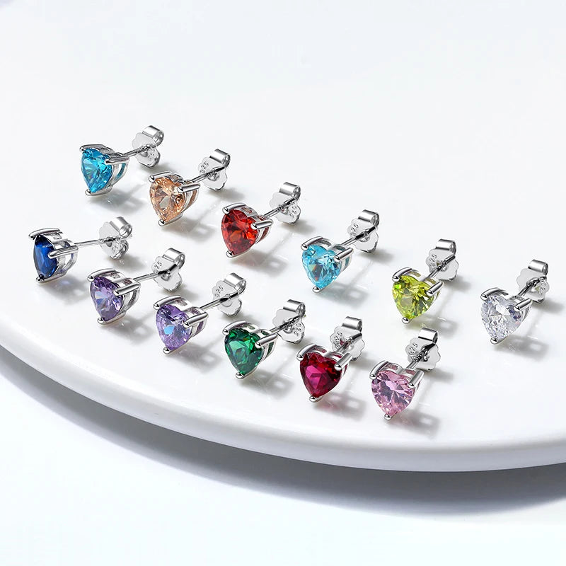 ORSA JEWELS 925 Sterling Silver Heart Birthstone Cubic Zirconia Necklace Earrings Set Jewelry for Woman Girl Birthday Gift SS160