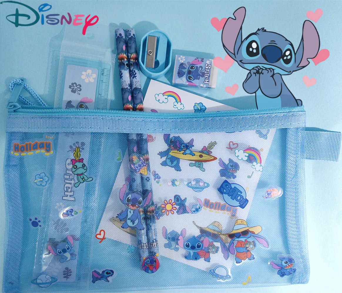 7pcs/Set Disney stitch DIY Stationery Bags Children's Cartoon Stitch Anime sticker Pencil Box Stationery Figure kids Toys Gifts