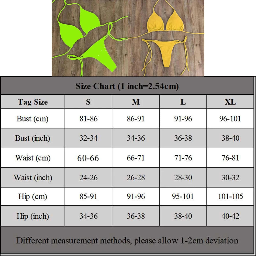 Sexy Women Thong Solid Color Bikini Set Side Halter Tie Swimsuit Ladies Split Strap Adjustable Brazilian Swimwear Soft Beachwear