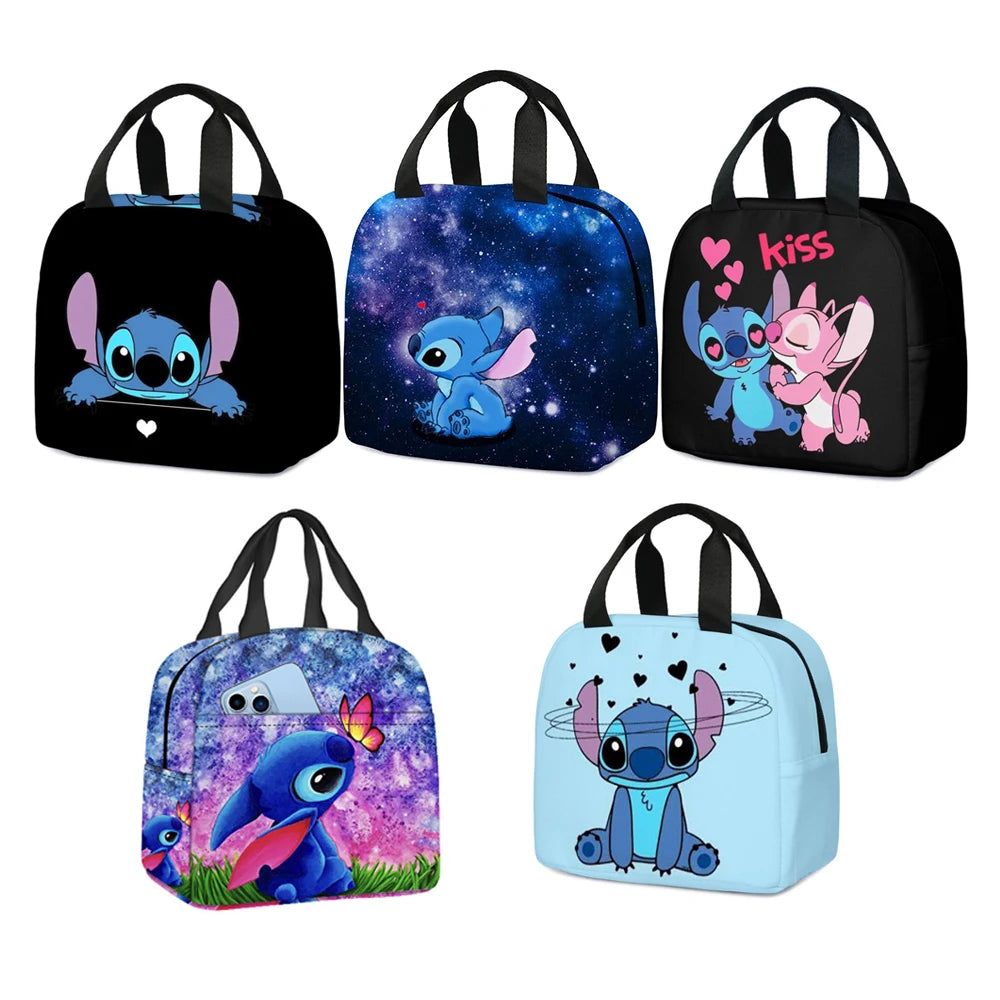 Disney Stitch Oxford Cloth Lunch Bag for Children Stitch Waterproof Insulated Outdoor Picnic Storage Box Cartoon Girls Handbag