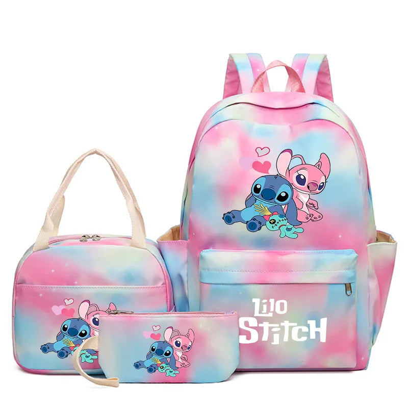 Disney Lilo Stitch Colorful Backpack 3Pcs/Set for Women Casual School Bags with Lunch Bag Girl Boy Student Teenager Rucksack